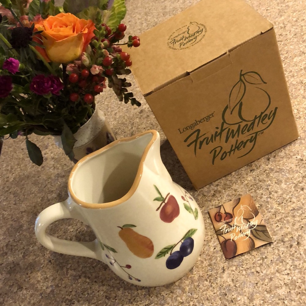 Longaberger Fruit Medley Pottery Pitcher Never Used Retired